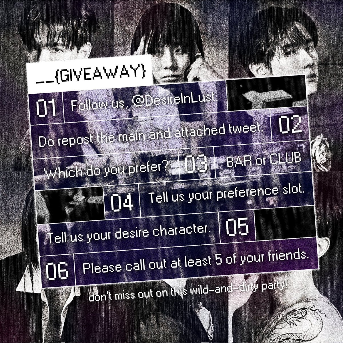 LustInDream's tweet photo. The giveaway is now open, and we will be accepting [two lucky sinners] to enter this exclusive party. Thus, yield as much as you can and pray that luck is on your side! https://t.co/OrJpxr6Du8