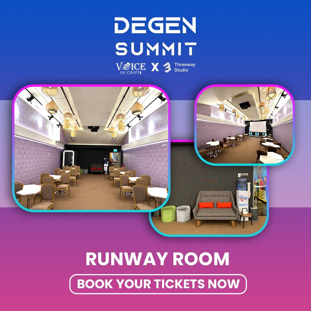 DegensummitOg's tweet image. Welcome to the #RunwayRoom at #DeGenSummit2024! Perfect for #pitchpresentations, #networking, and more. It&apos;s the ideal space to elevate your #ideas and connect with #innovators. 🚀

Book your slots now: degensummit.com

#Demoeve #Web3 #Web3Event #Crypto #CryptoEvent