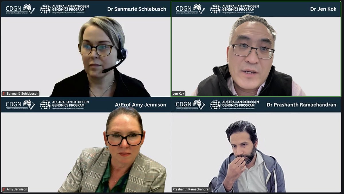 CDGN (@cdgn_australia) on Twitter photo The panel discussion on "Implementation and accreditation" in the CDGN & <a href="/AusPathoGen/">Australian Pathogen Genomics Program</a> "Introduction to metagenomic sequencing" webinar is well underway with some facinating perspectives from our panellists 🧬🦠 The panel discussion on "Implementation and accreditation" in the CDGN & <a href="/AusPathoGen/">Australian Pathogen Genomics Program</a> "Introduction to metagenomic sequencing" webinar is well underway with some facinating perspectives from our panellists 🧬🦠
