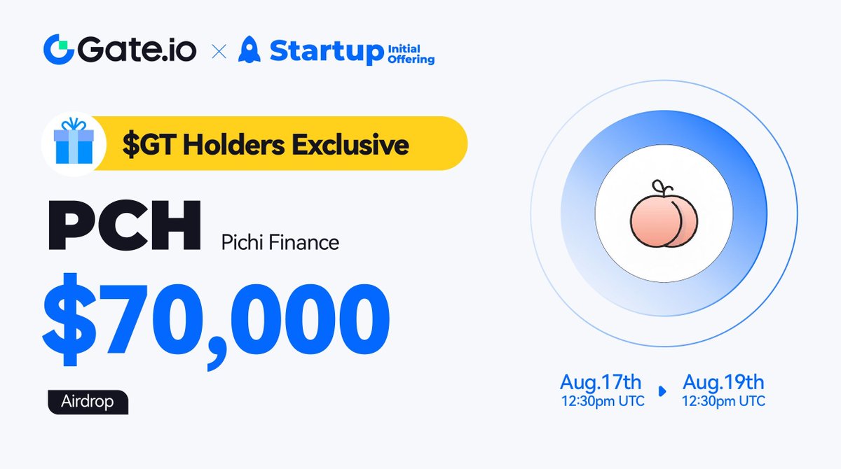 Gate_Launch's tweet photo. https://t.co/a1d9vDdxRr Startup Initial Free Offering: 1,750,000 $PCH #Airdrops @pichifinance

🪂 $GT Holder Exclusive
⏰Duration: 12:30PM, Aug 17 - Aug 19 (UTC)
⏰Trading: 04:30PM, Aug 19 (UTC)

Claim: https://t.co/YjiDX3a91m
More: https://t.co/ogxc6cMuim

#GateioStartup https://t.co/1hjSpHNI0j