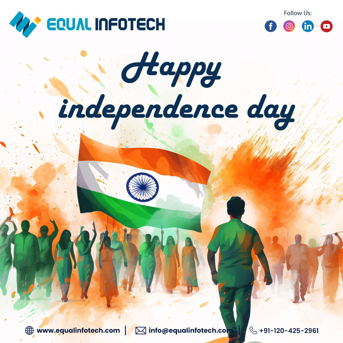 equalinfotech's tweet photo. "On this glorious occasion of India's 78 Independence Day, let us remember the sacrifices of the countless brave souls who fought for the freedom we enjoy today. 

 Wishing you &amp; your loved ones a very Happy Independence Day! 🇮🇳

 #78IndependenceDay #ournation #india https://t.co/LrwKDGUe9y