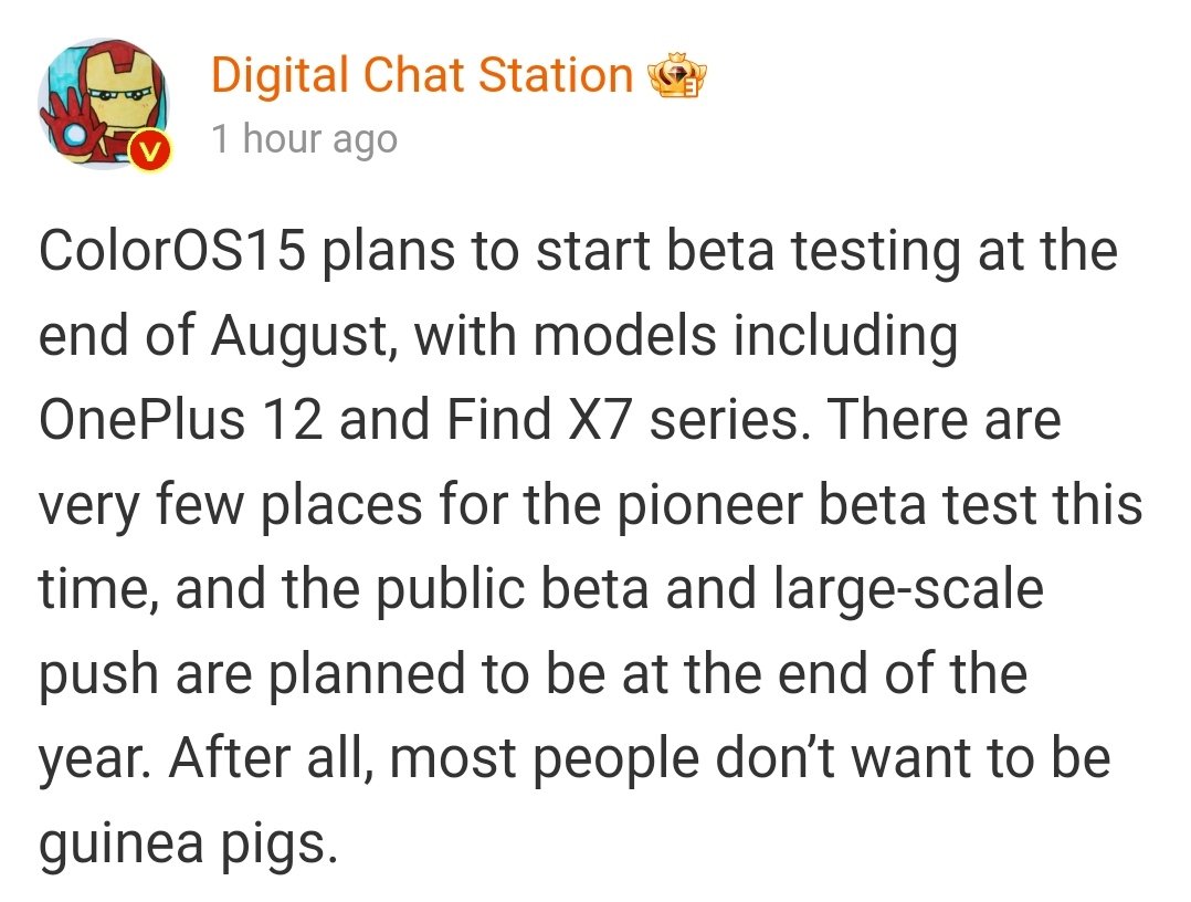 SujanTharu66's tweet photo. ColorOS15 plans to start beta testing at the end of August
OnePlus 12
OPPO Findx7 series
#colorOS15 #oneplus12 #oppofindx7 #oppofindx7pro https://t.co/8E040kV2wA