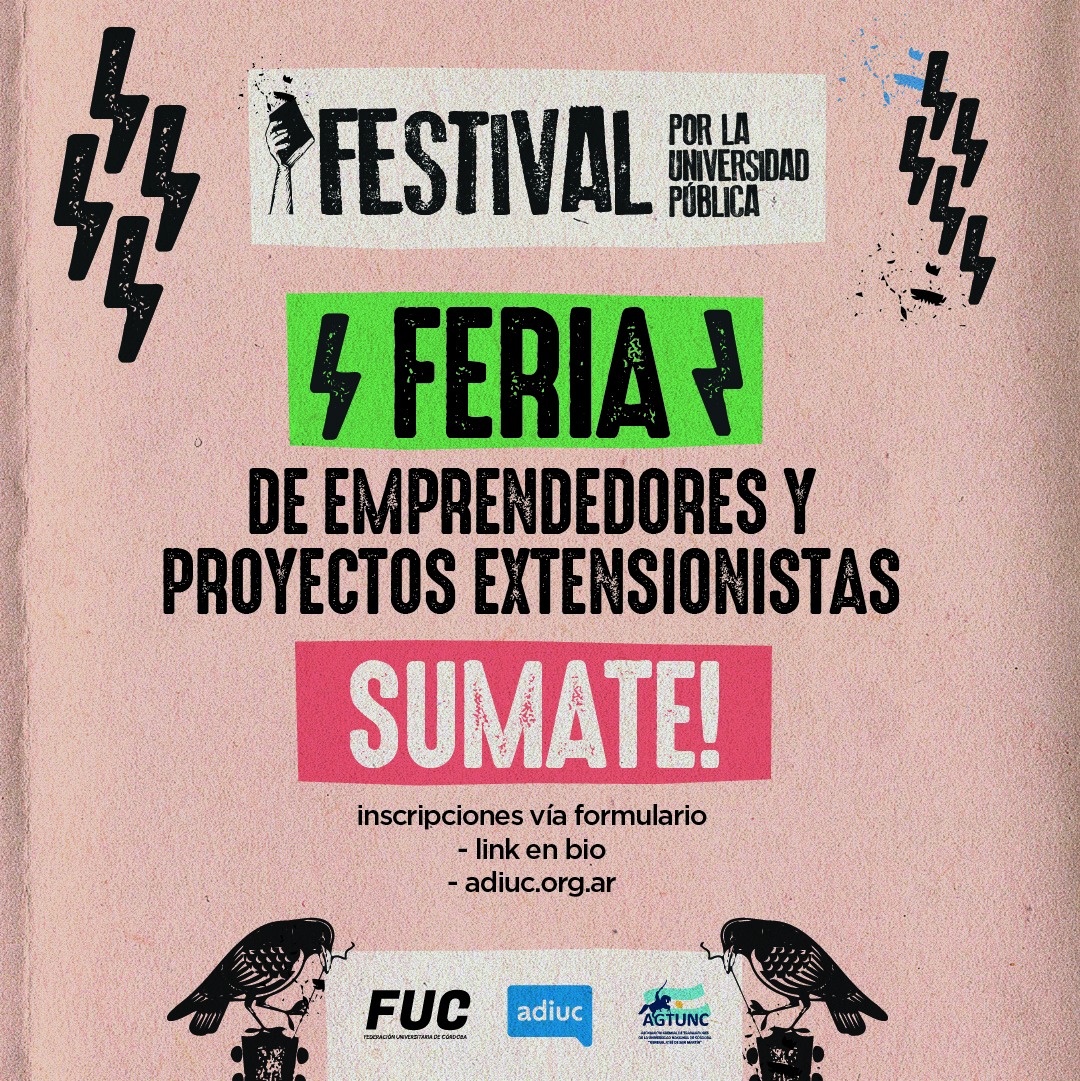Fucsecgeneral's tweet photo. 🎉 FESTIVAL POR LA UNIVERSIDAD PÚBLICA
📌 Viernes 16 de agosto - 15:30 hs en Ciudad Universitaria
🗯 Line up con bandas, artistas, DJ's y más
🗣️ SIN SALARIOS DIGNOS NO HAY EDUCACIÓN PÚBLICA 
#SinEducaciónPublicaNoHayFuturo https://t.co/8KzeoLZRkH