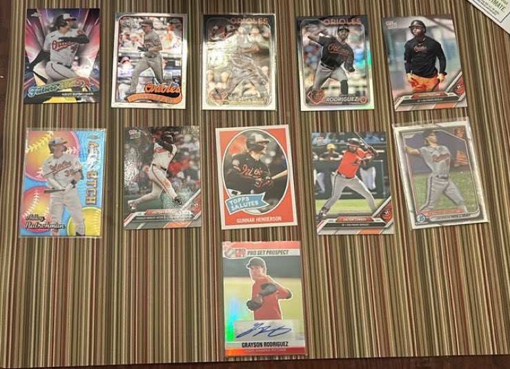 OsCardGiveAways's tweet photo. ORIOLES WIN!!! Like retweet and follow! I’ll select one lucky winner tomorrow during the game to receive a mystery card! It will be one of these 11. #Birdland��   (NOTE ALL CARDS WILL SHIP 8/19 sorry I’m on vacation again gang) https://t.co/7kIrp0x8jR