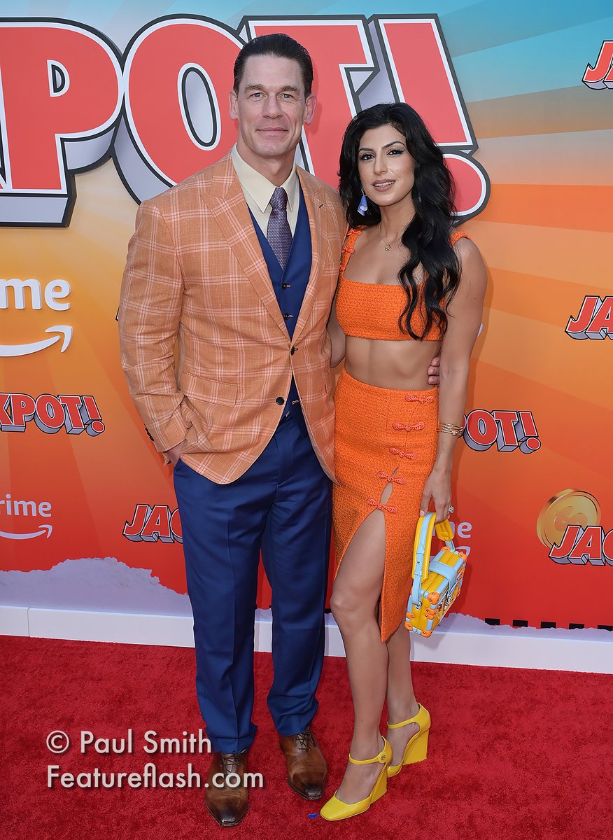 Featureflash's tweet photo. John Cena &amp; wife Shay Shariatzadeh at Los Angeles premiere of his film "Jackpot!"  – released by #AmazonMGMStudios via #PrimeVideo. Photo: Paul  Smith / https://t.co/ujg1bkeuCp ⚡#Featureflash #JohnCena #Jackpot https://t.co/GQTawMUooZ