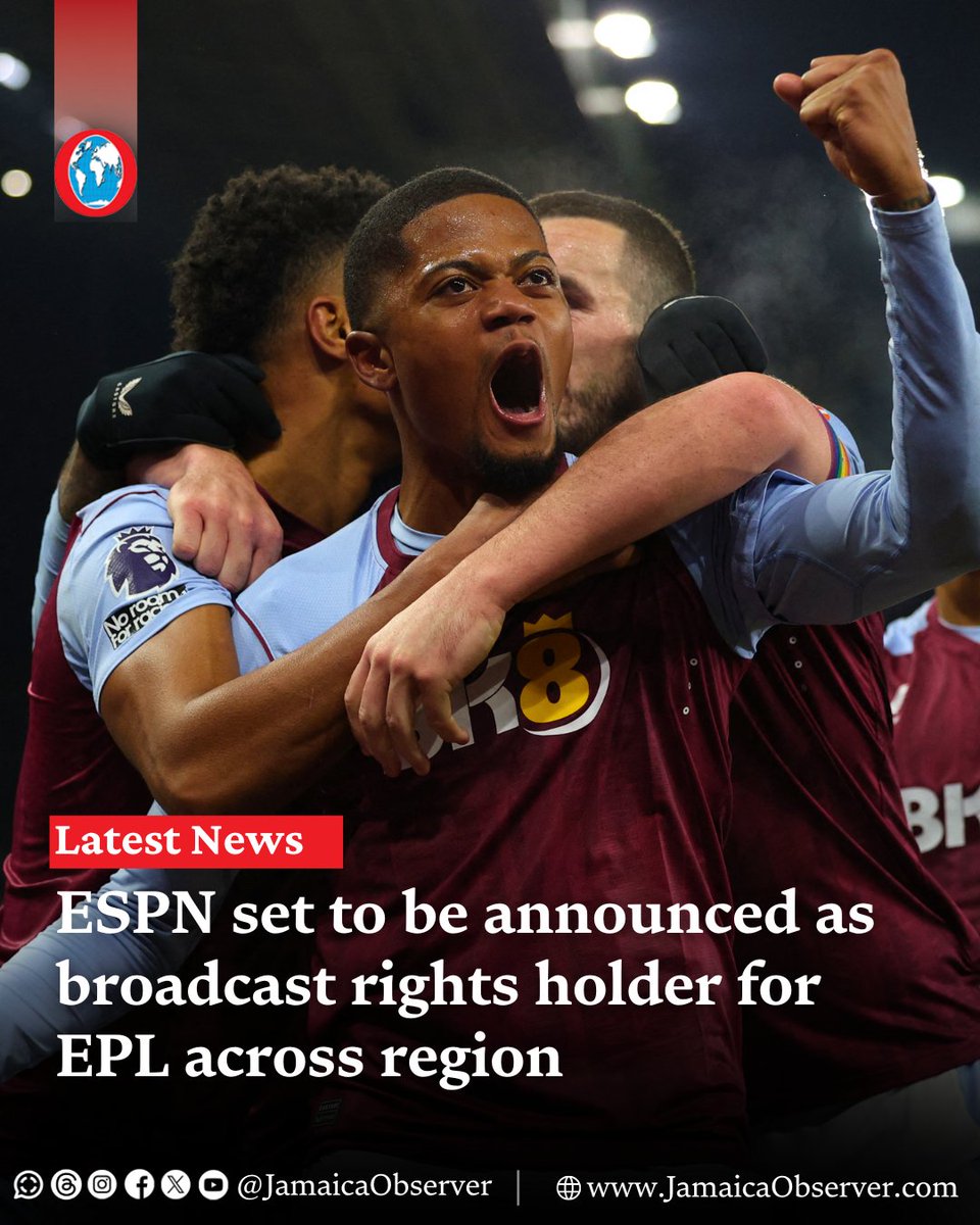 JamaicaObserver's tweet photo. ESPN is set to be announced as the broadcast rights holder for the 2024-2025 English Premier League (EPL) season across the Caribbean, the Jamaica Observer has been reliably informed. https://t.co/bqGncxpyv5 https://t.co/OvcNIcaOjl