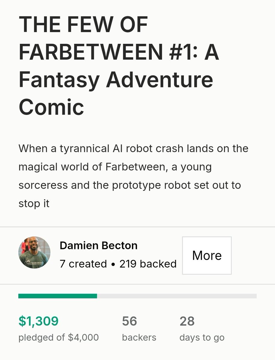 damienbecton's tweet photo. Hoping to hit 60 backers tonight! Join the journey and pledge to, #indiecomics next great #fantasy, THE FEW OF FARBETWEEN #1 🧝🏿‍♂️ 🤖!

Hit the thread! https://t.co/gCyC6GTaap