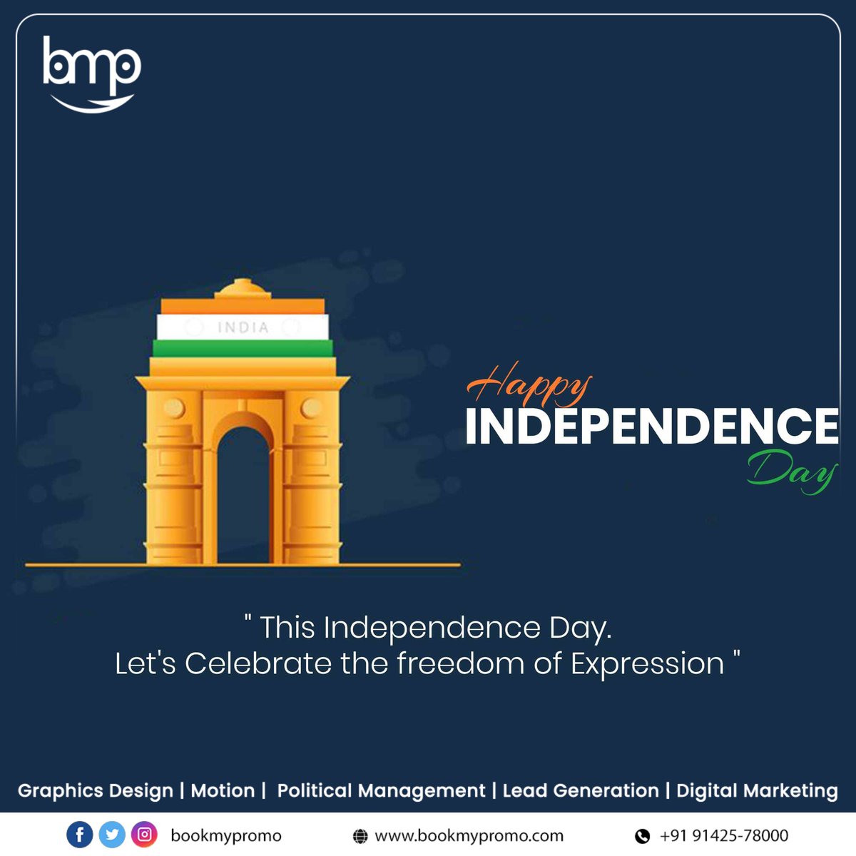 BookMyPromo's tweet photo. 🇮🇳 This Independence Day, we salute the spirit of India and its unwavering pursuit of progress.

Let's continue to strive for excellence and make our nation proud.

#IndependenceDay https://t.co/e8557Xmeim