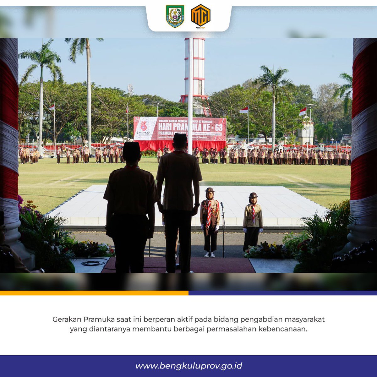 mediacenterBKL's tweet photo. Sekretaris Daerah Provinsi Bengkulu Isnan Fajri menjadi Inspektur Upacara dalam rangka hari Pramuka ke 63 di Balai Raya Semarak Bengkulu Rabu (14/8). https://t.co/AZGMdSluBf