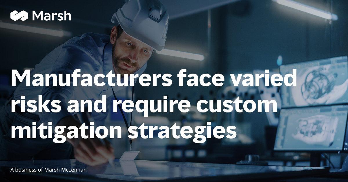 Falak1107's tweet photo. Manufacturers face a diverse range of risks that demand more than a one-size-fits-all approach. With our deep industry experience and risk management expertise, Marsh is uniquely positioned to support you in managing these risks and protecting your balance sheet. https://t.co/nHJ5U5SZFP