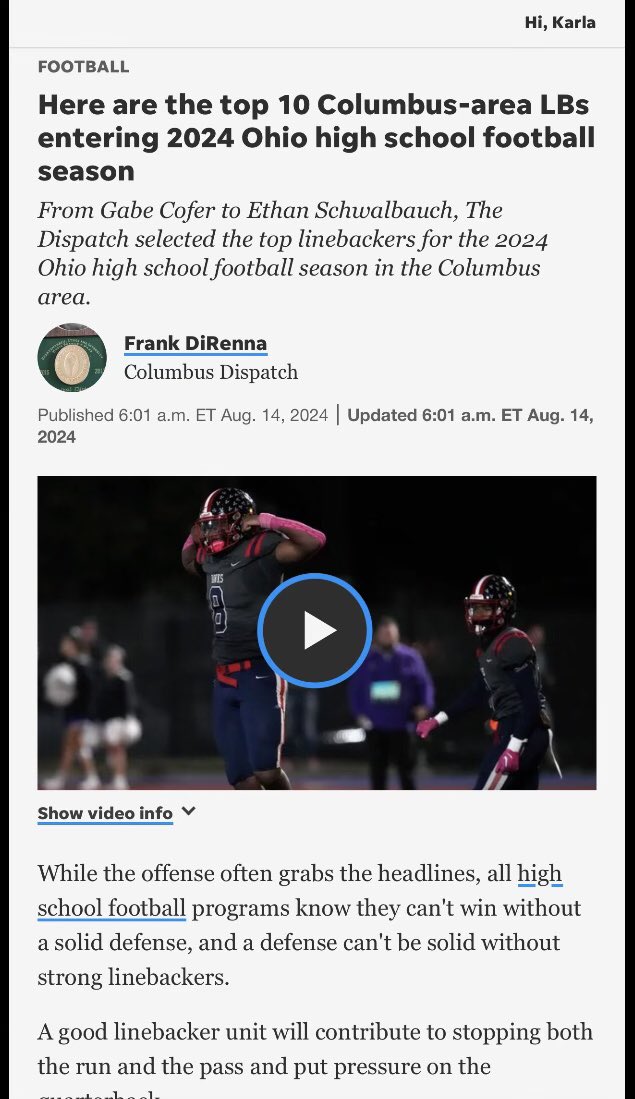 Thanks to <a href="/DispatchPreps/">Columbus Dispatch Preps</a>  for raking me Top 10 LBs in Central Ohio !
<a href="/Coach_MeadeWMHS/">Mr. Meade 🇺🇸</a> 
<a href="/Watkins_FB/">Warriors</a>