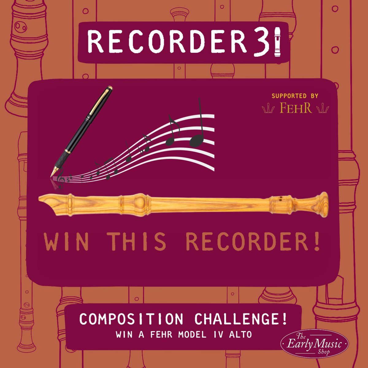 🎼 COMPOSITION CHALLENGE! ✏

Time to show your compositional talents in this week’s #Recorder31 competition!

Send us a recording of a piece you’ve written for recorder by 21st Aug. A lucky winner will receive a Fehr Model IV alto recorder in rosewood!

earlymusicshop.com/blogs/recorder…