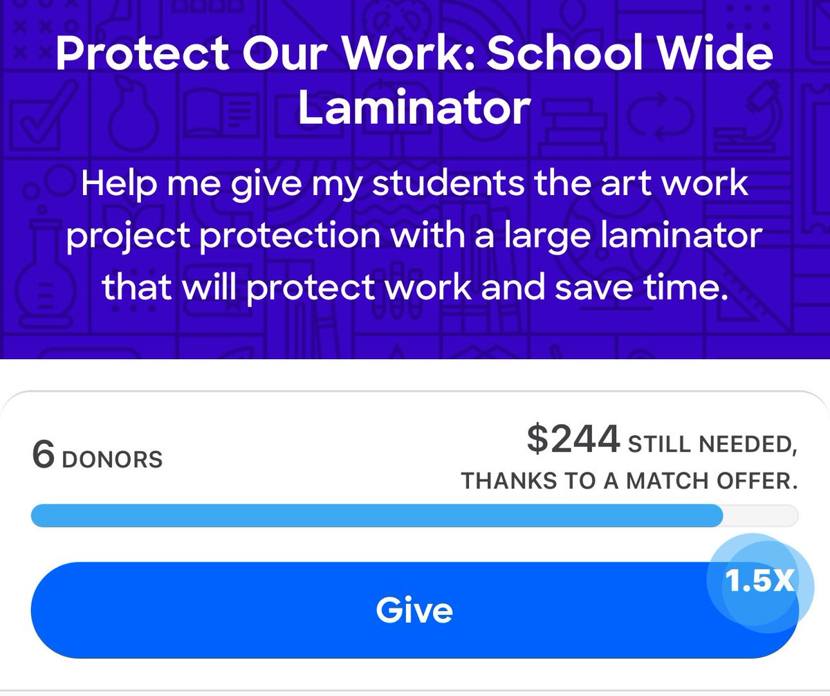 When you help this project, you are helping STUDENTS 😁 Down to $244 now thank you again for that donation! This could CLEAR tonight! I just need YOU to donate! #clearthelist #DonorsChoose

donorschoose.org/project/protec…