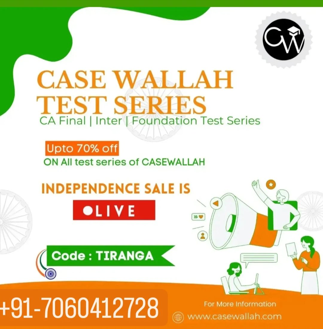 CaseWallah's tweet photo. https://t.co/r5jhzIQlQz
For more information 
+91-7060412728
#Independence #caexams #icai #catest #IndependenceDay2024 https://t.co/Biqxw7sblq