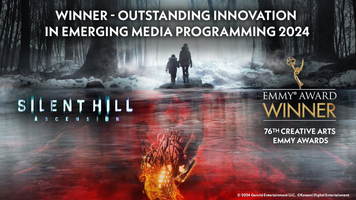 SILENT HILL: Ascension (@shascension) on Twitter photo Genvid is honored to win the 2024 Creative Arts Emmy Award for Outstanding Innovation in Emerging Media Programming for SILENT HILL: Ascension.
We would like to thank <a href="/Konami/">Konami</a> for their incredible support and our partners, including <a href="/bad_robot/">Bad Robot</a> and <a href="/Behaviour/">Behaviour Interactive</a> . Special thanks to Genvid is honored to win the 2024 Creative Arts Emmy Award for Outstanding Innovation in Emerging Media Programming for SILENT HILL: Ascension.
We would like to thank <a href="/Konami/">Konami</a> for their incredible support and our partners, including <a href="/bad_robot/">Bad Robot</a> and <a href="/Behaviour/">Behaviour Interactive</a> . Special thanks to