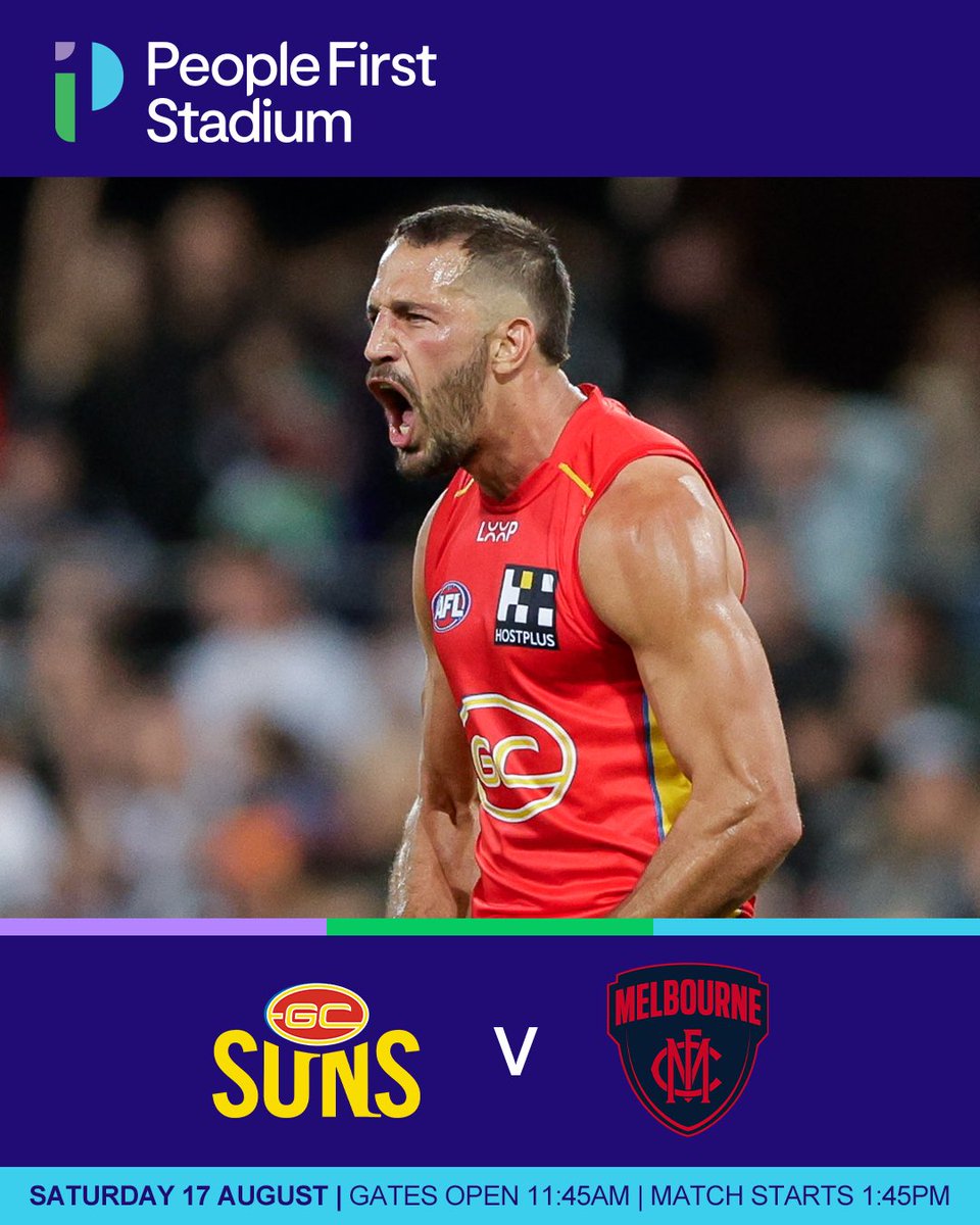 PeopleFirstSt's tweet image. Footy is back on the Gold Coast in a BIG WAY this Saturday with a TRIPLE HEADER 🙌

Headlined by the @GoldCoastSUNS final home game of the @AFL season - the VFL will play prior to the AFL at 10am with AFLW playing after the AFL at 5pm.