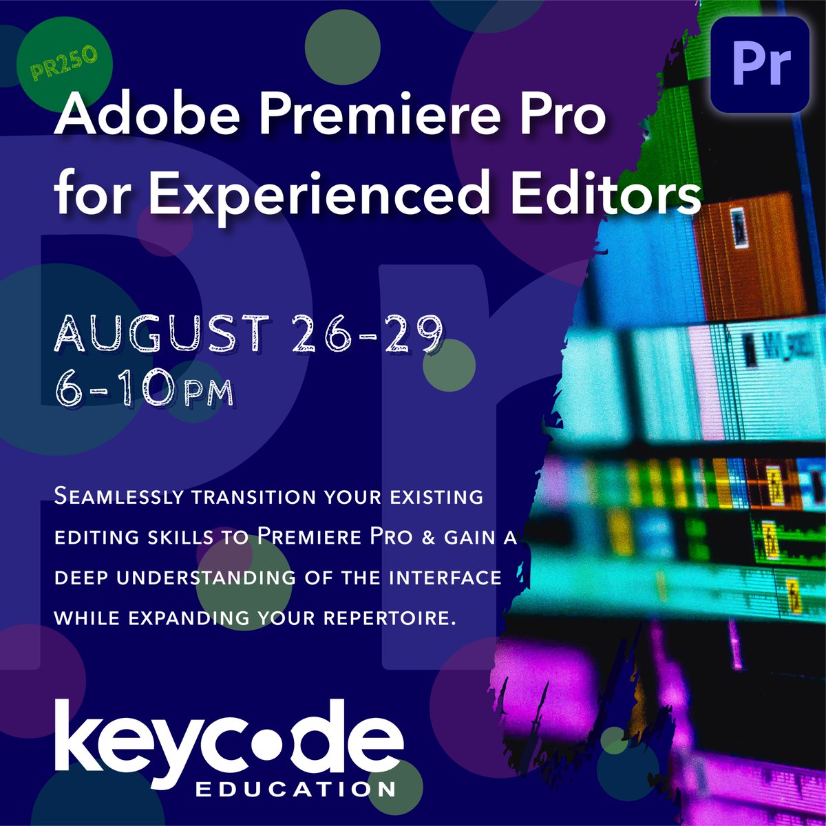 KeyCodeEducate's tweet photo. #HotPremiereEndOfSummer! Level up your #Editing skills with our @adobe #PremierePro class for experienced editors!  Ready to hop to the next level? Leap past the basics &amp; evolve your craft with us today!

🐸 https://t.co/iDIcFVGqVj

#AdvancedEditing #RibbitYourWayToSuccess https://t.co/5CzHoqinu0