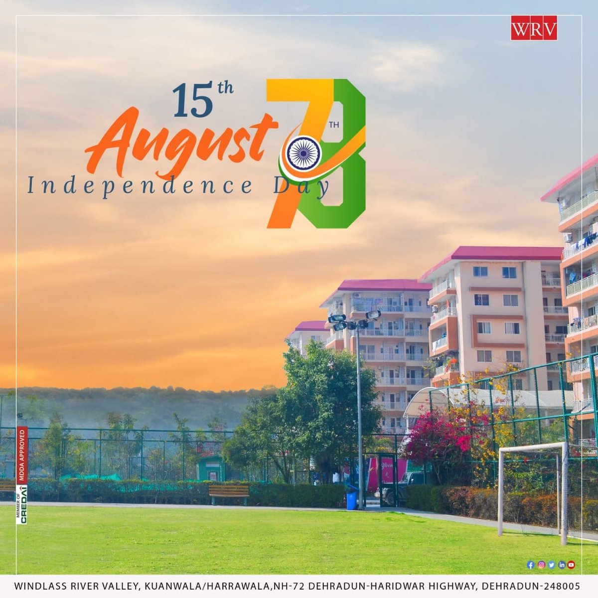 WindlassD's tweet photo. Celebrating 78 Years of Freedom and Progress!
This 15th August, we at Windlass River Valley salute the spirit of our nation and the strides we've made together. Wishing everyone a joyous and proud Independence Day!

#IndependenceDay #Freedom78 #WindlassRiverValley #Dehradun https://t.co/0Huu0F5n7r