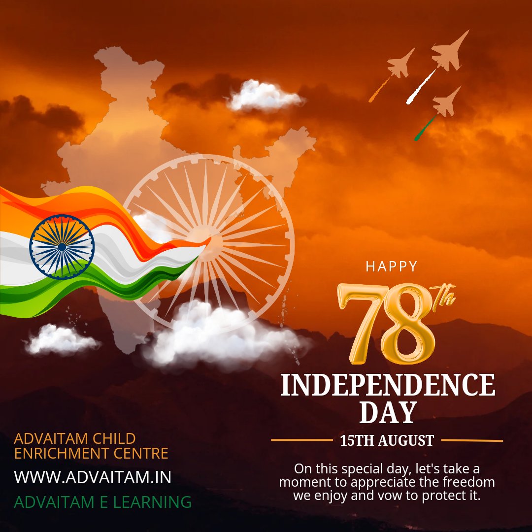 Advaitam_IN's tweet photo. Here's to celebrating our nation's independence and the hard-earned freedom that we honour and cherish. 
🇮🇳 Happy Independence Day 🇮🇳  
@advaitamelearning 

#advaitamelearning #advaitamhsr #happyindependenceday https://t.co/NlRwuaIuTL