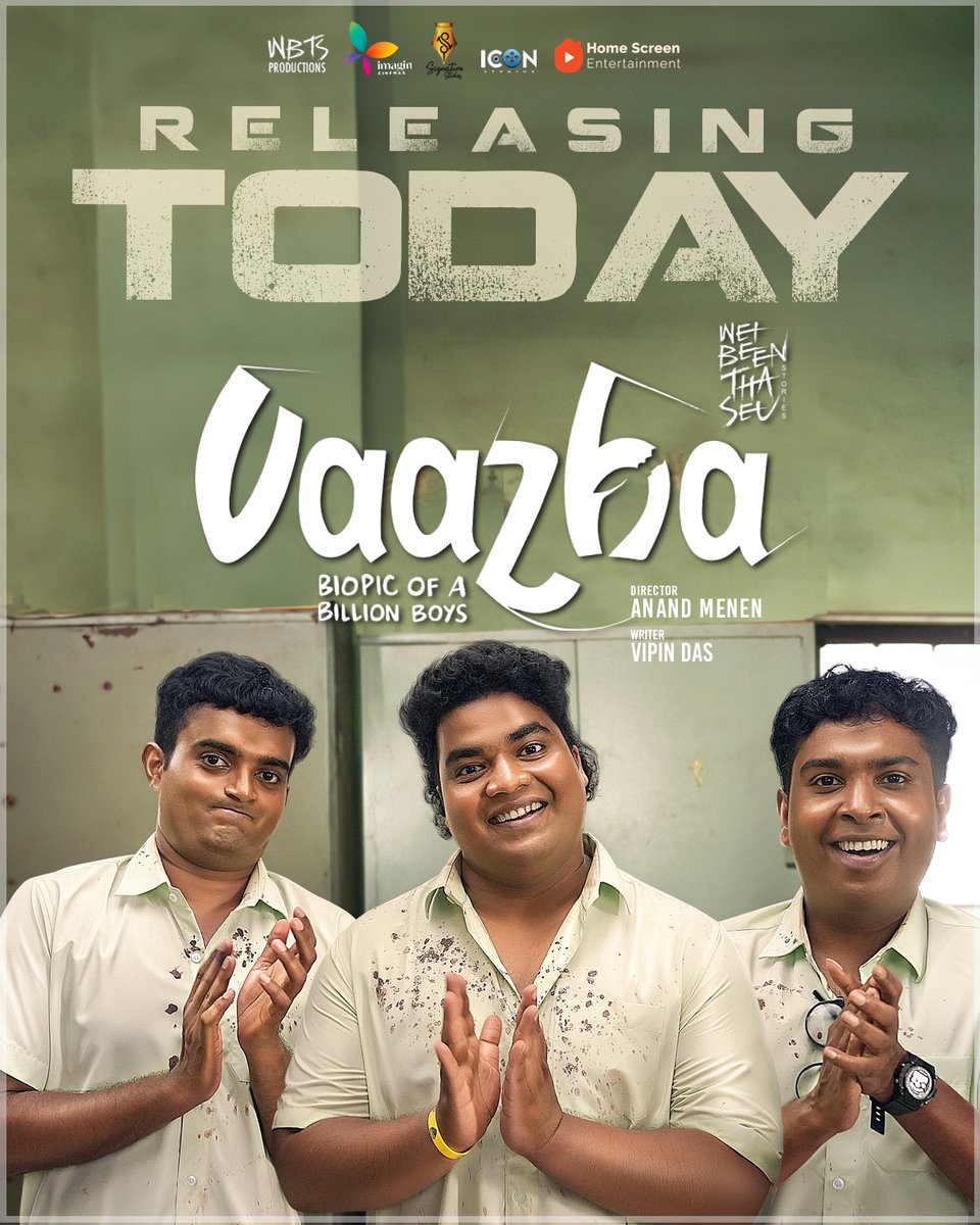 homescreenent's tweet photo. Follow four friends as they navigate life’s challenges and find their true path! #Vaazha in theatres of UAE and GCC from today ✨🎬
#VaazhaFromToday
#VipinDas #ImaginStudios #IconStudios #WBTstories #SignatureStudios #SijuSunny #JoemonJyothir #AmithMohan #SaafBoi #AnurajOB #Vaazha #VaazhaMovie