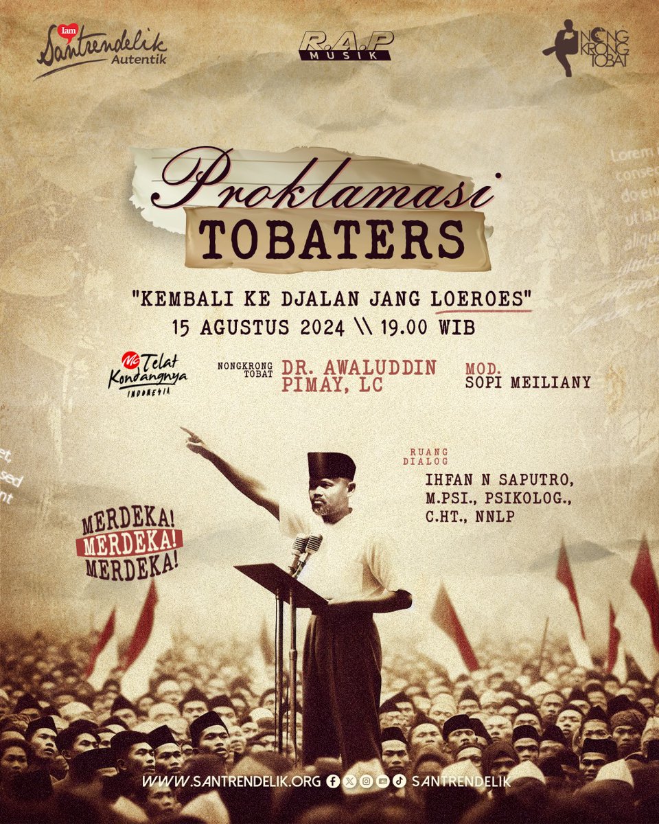 Kajian Nongkrong Tobat Santrendelik nanti malam "Proklamasi Tobaters"

#semarang #GGMU #GOLD #proklamasi