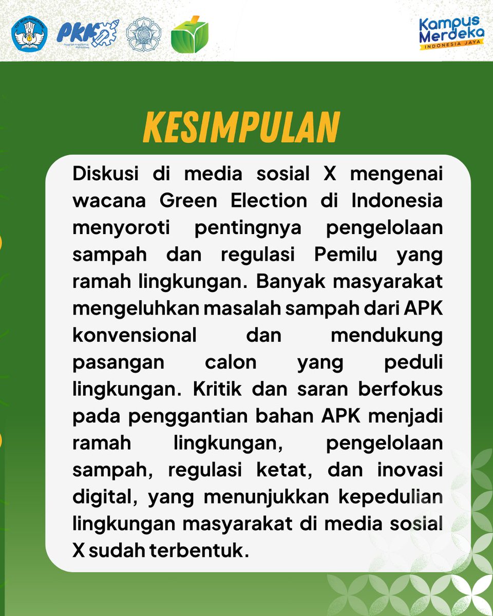 pkmgreenelect's tweet photo. Eksistensi wacana Green Election? Ternyata wacana tersebut sudah dibicarakan dalam media sosial loh! Seperti apa sih? Yuk, simak postingan ini!

#greenelection #greenpionir #pemiluhijau #pkm #pkm2024 #pkmpendanaan2024 https://t.co/TbgT9nfd6A