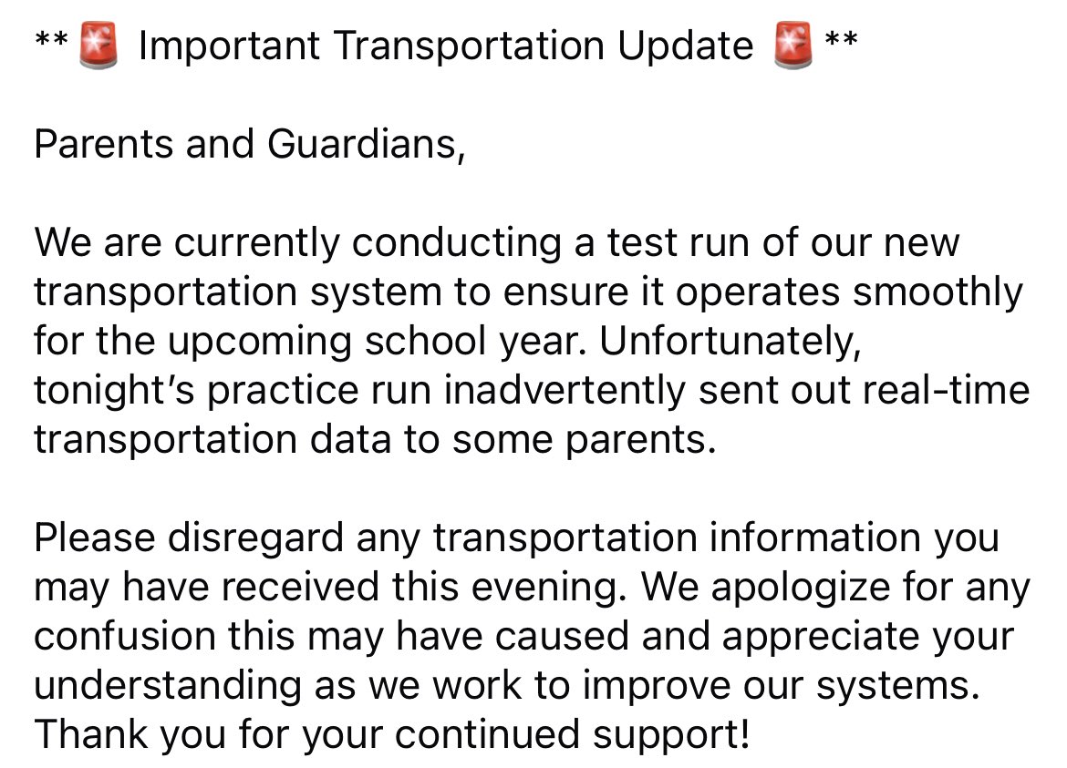 🚨Transportation Update 🚨