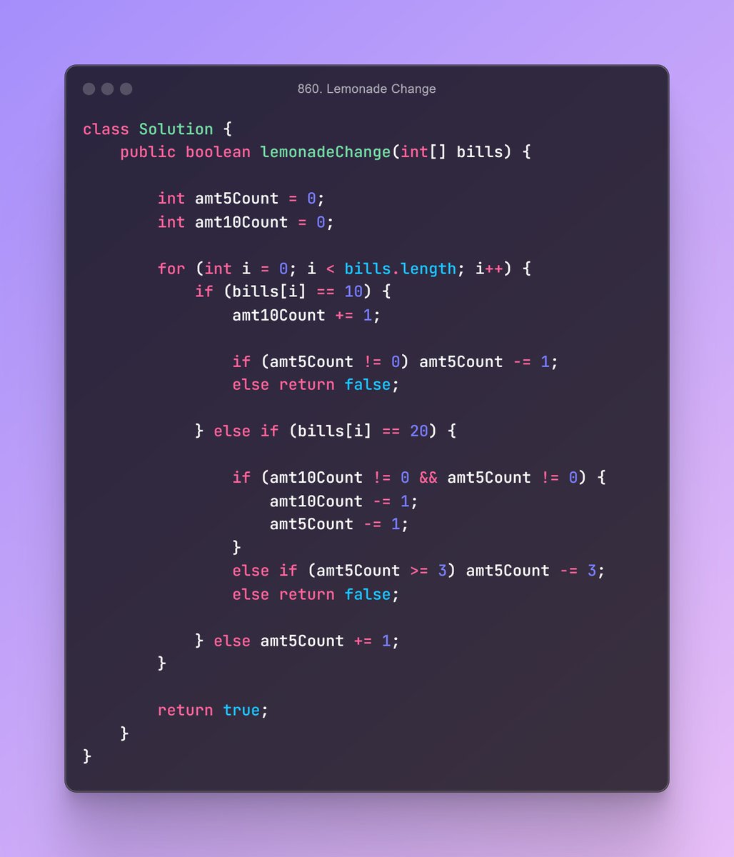 _Sanjay__kumar_'s tweet photo. // August 15, 2024, Thursday    
// 860. Lemonade Change
#leetcode #Coding_Sanjay #Java #daily_problem https://t.co/lO3TPCepBH