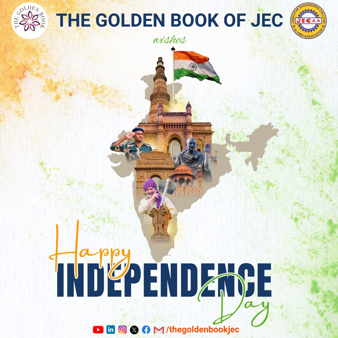 GoldenBookJEC's tweet photo. साथ चलेंगे साथ बढ़ेंगे, चुनौतियों से ना घबराएंगे, विश्वगुरु बन पुनः विश्व को राह बतलाएंगे। 
ना हारेंगे ना थकेंगे, मिलकर हाथ बटाएंगे, वीरों के स्वप्न सा सुंदर भारत हम सच कर दिखलाएंगे।।
आप सभी भारतीयों को "टीम द गोल्डन बुक ऑफ जे.ई.सी." की ओर से 78वें स्वतंत्रता दिवस की हार्दिक https://t.co/1BihiCJgKO