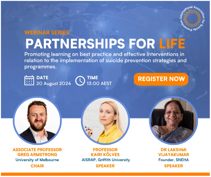 Griffith Centre for Mental Health (@griffith_cmh) on Twitter photo The next <a href="/IASPinfo/">International Association for Suicide Prevention</a>'s Partnerships for Life webinar is Tues 20 Aug via Zoom. Chaired by A/Prof <a href="/googarmstrong/">Gregory Armstrong</a> w. Prof Kairi Kõlves talking on climate change & #suicidality & Dr Lakshmi Vijayakumar: Changing profile of suicide among refugees tinyurl.com/5ne46auu <a href="/aisrap/">AISRAP</a> The next <a href="/IASPinfo/">International Association for Suicide Prevention</a>'s Partnerships for Life webinar is Tues 20 Aug via Zoom. Chaired by A/Prof <a href="/googarmstrong/">Gregory Armstrong</a> w. Prof Kairi Kõlves talking on climate change & #suicidality & Dr Lakshmi Vijayakumar: Changing profile of suicide among refugees tinyurl.com/5ne46auu <a href="/aisrap/">AISRAP</a>