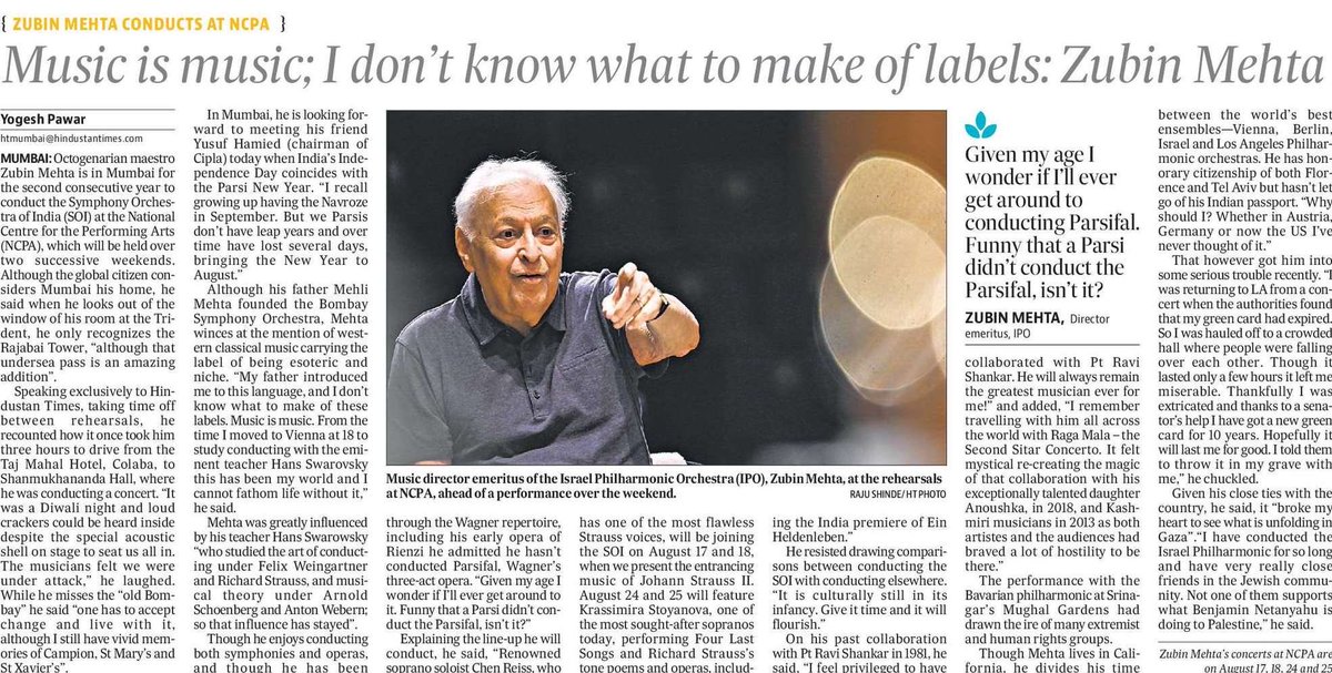 Zubin Mehta: “I have conducted the Israel Philharmonic for so long and have very really close friends in the Jewish community. Not one of them supports what Benjamin Netanyahu is doing to Palestine.”