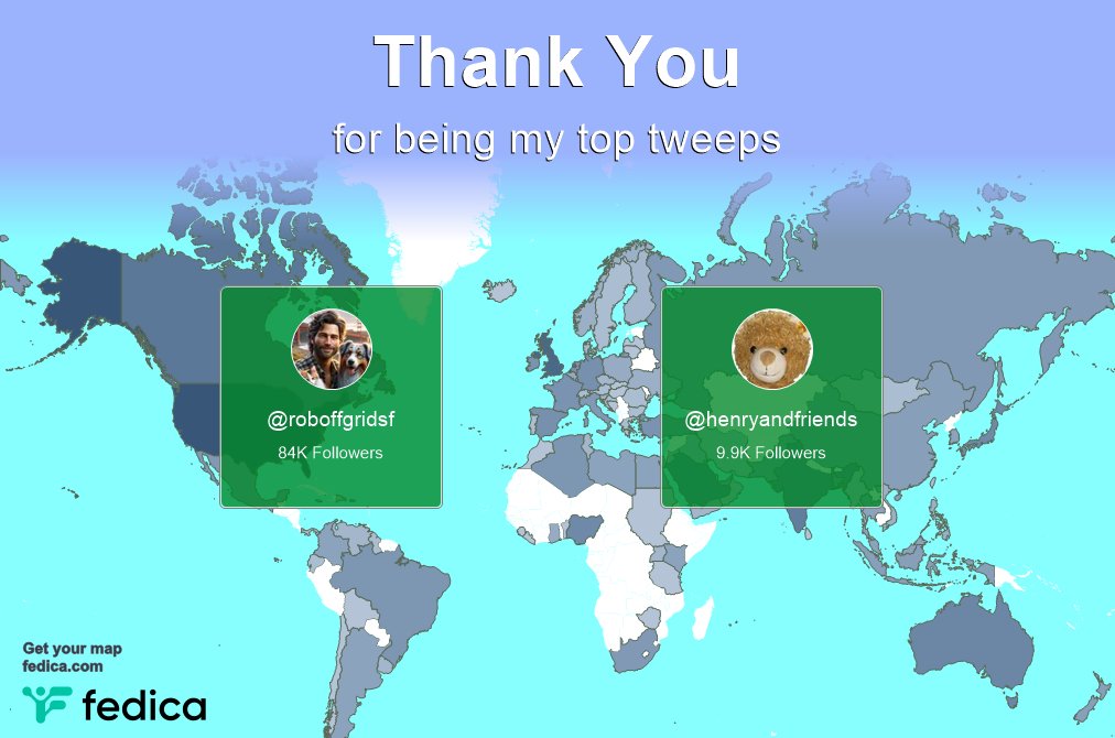 Special thanks to my top new tweeps this week @roboffgridsf, <a href="/henryandfriends/">Henry</a>