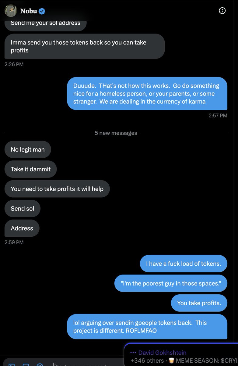 Molon_Labe_Soul's tweet photo. @CryptoNight420 They not like us.  - $CRYING

@CryptoNight420 Trying to send me tokens back.  
Can't spell "Crypto" w/o "Cry".
#IntegrityIsOnTheBlockchain
#WeCryin https://t.co/DQHlJdxZRc