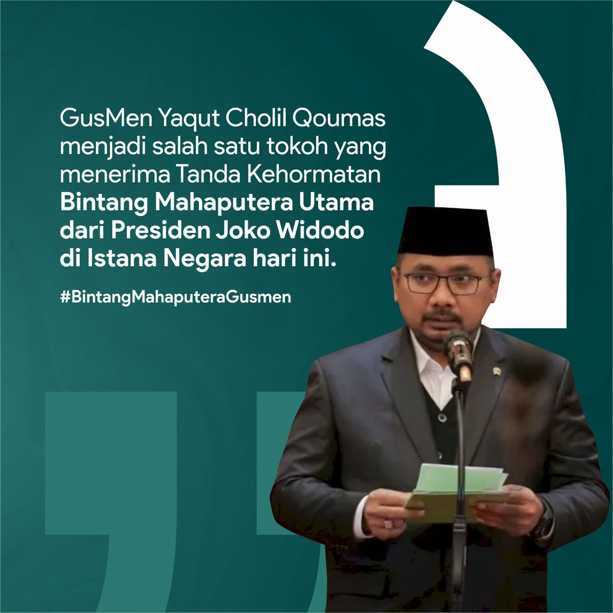 karena jadi tokoh yg berpengaruh untuk negara makanya beliau mendapat penghargaan #GusMenBintangMahaputera dari presiden, good job pak menteri agama terus melakukan yg terbaik 👍