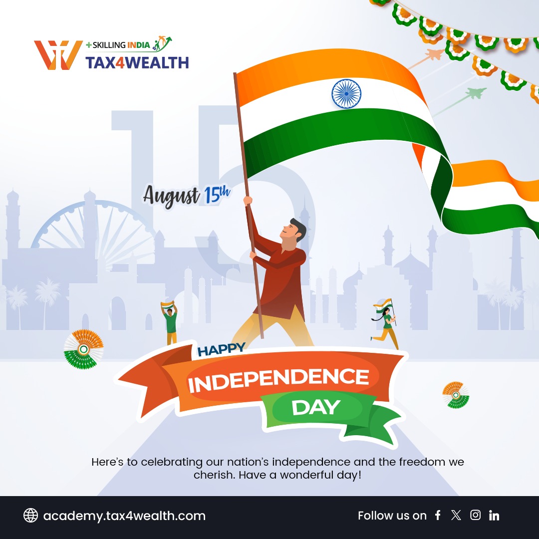 tax4wealth's tweet photo. Proud to be an Indian! Let's cherish our freedom and work towards a brighter future. 🇮🇳
.
.
.
.
.
#independenceday2024 #independence #Tax4wealth https://t.co/93RgE20M0g