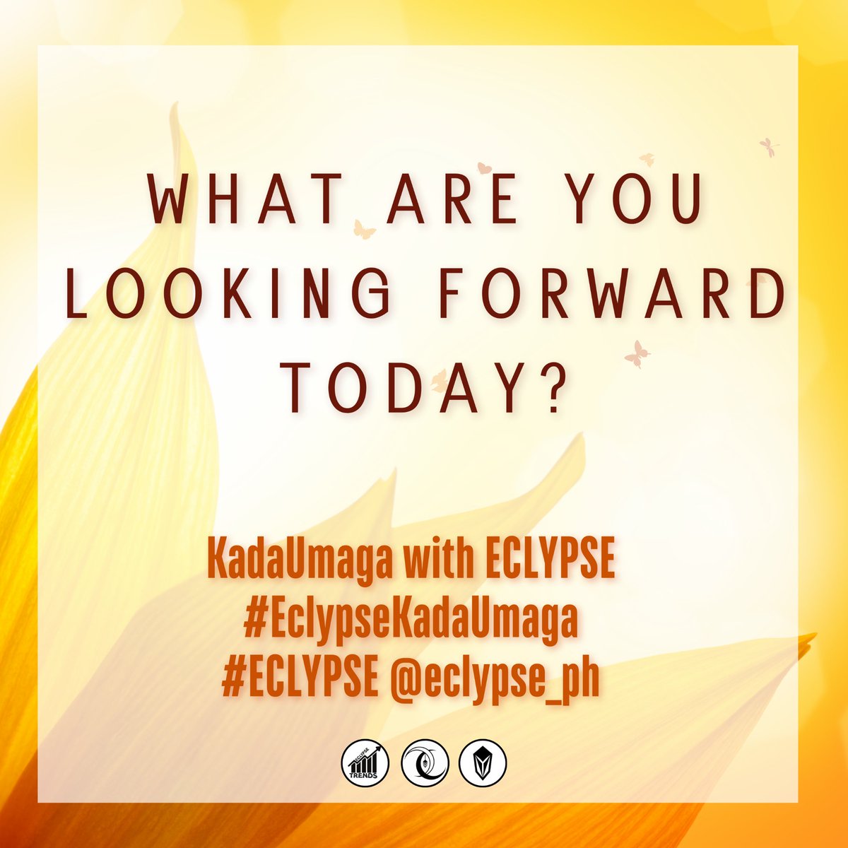 TAG BOOSTER

What are you looking forward today?

KadaUmaga with ECLYPSE
#EclypseKadaUmaga
#ECLYPSE <a href="/eclypse_ph/">-</a>