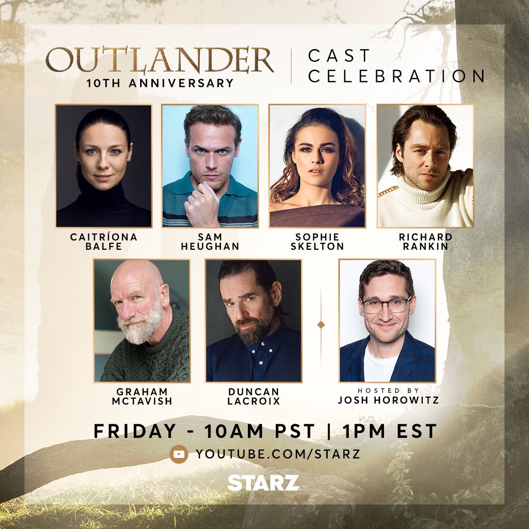 joshuahorowitz's tweet photo. This Friday you’re cordially invited to the 10th anniversary OUTLANDER celebration! Thrilled to be hosting this with a bunch of my favorites. And Sam Heughan too. 😉

https://t.co/auS5NGt6rr Friday 10am PST/1pm EST @Outlander_STARZ https://t.co/77dlII6ZfW