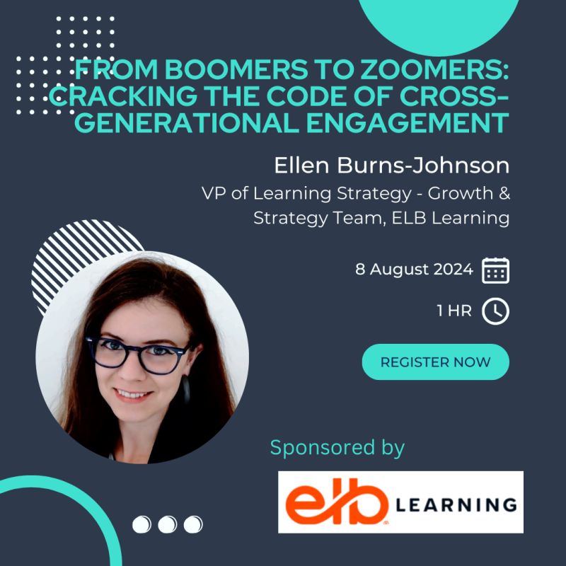 🚨FREE Webinar Alert 🚨 Th. Aug. 8th - 3pm ET!

"From Boomers to Zoomers: Cracking the Code of Cross-Generational Engagement!"

Let <a href="/ELBlearning/">ELB Learning</a>'s VP of Learning Strategy show you how to create an inclusive learning culture / workplace.  

Register Now! trainingmagnetwork.com/events/3849?gr…