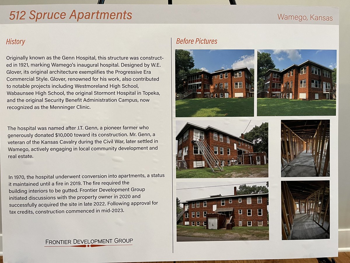 Great work by Frontier Construction to turn Wamego’s abandoned 1921 hospital into multi-family housing thanks to a mix housing programs and historic preservation tax credits. These are key projects for rural Kansas housing. #ksleg