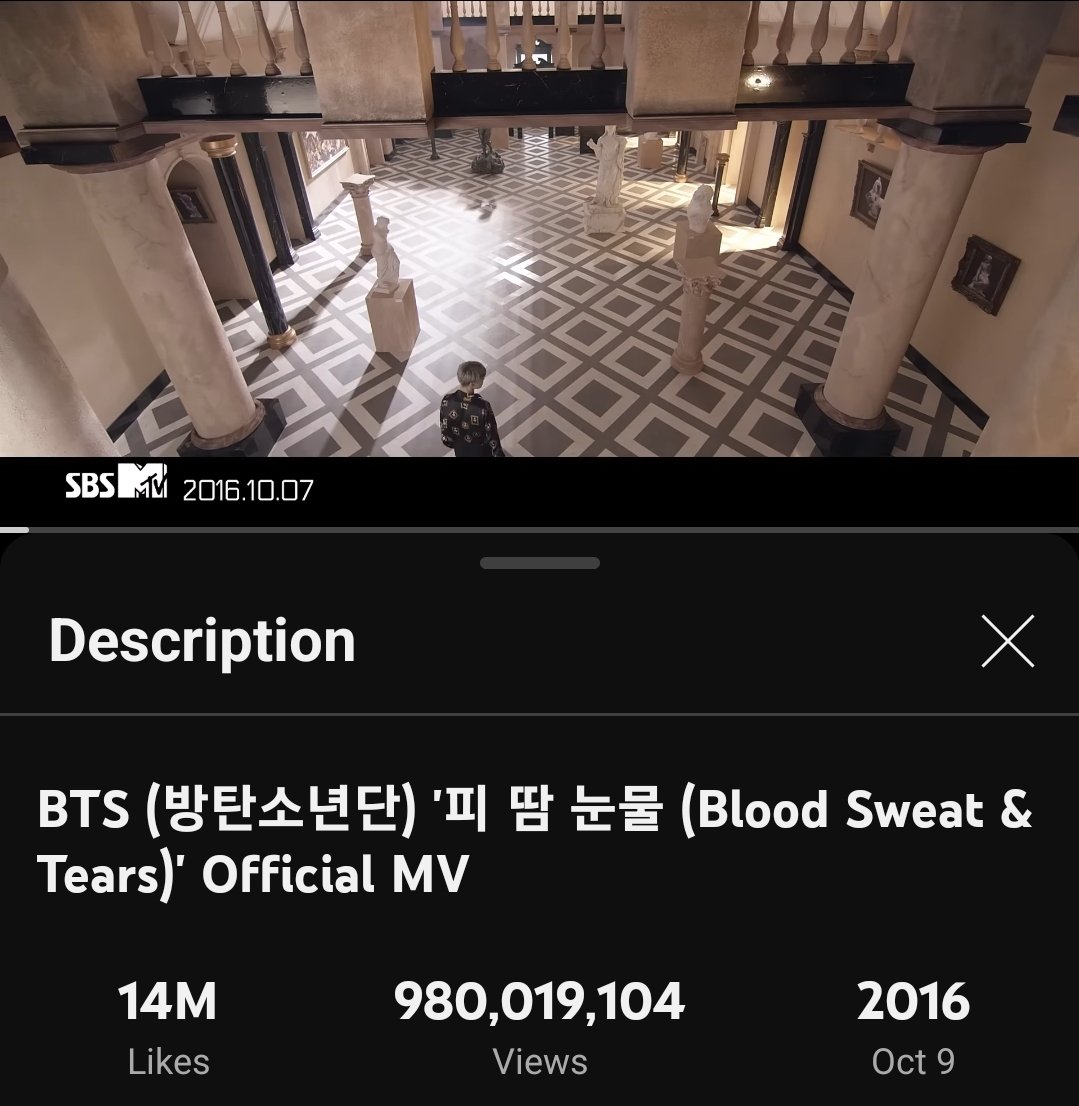 ARMY4LIFE84's tweet image. Blood Sweat &amp;amp; Tears has surpassed 980 Million views on YouTube.