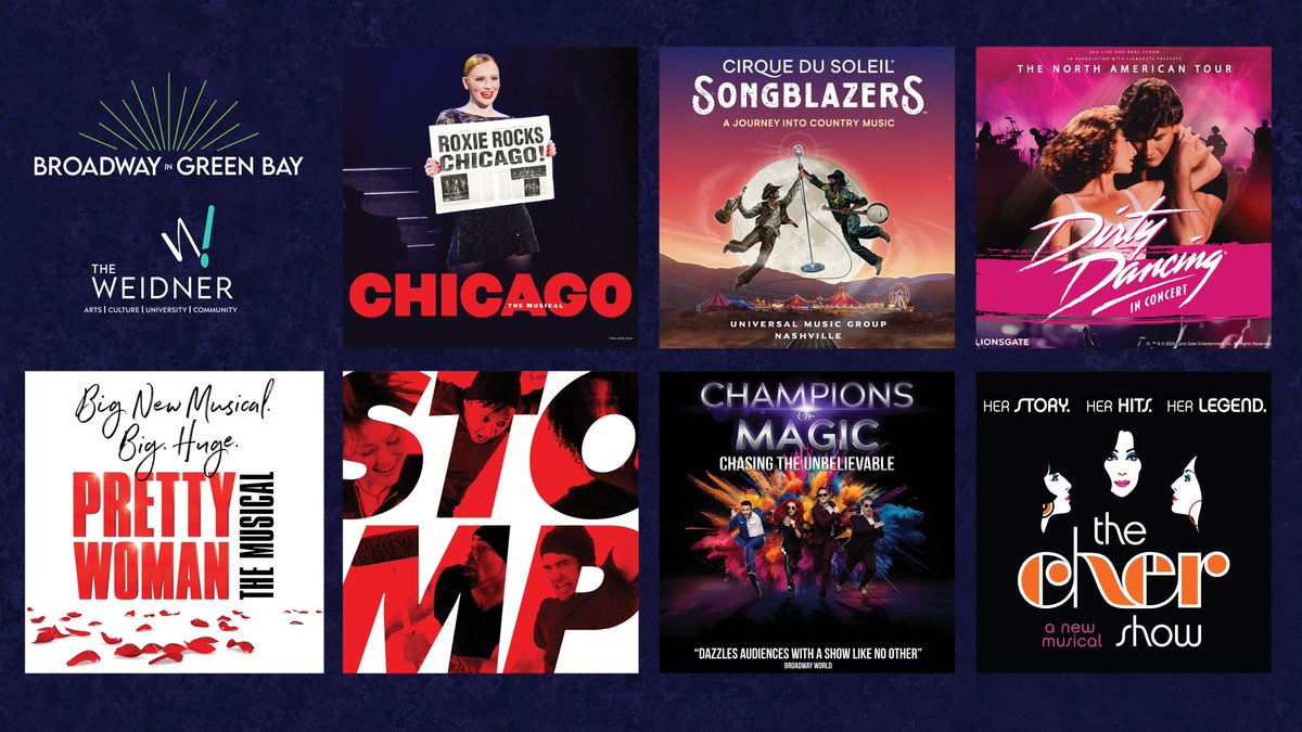 Announcing the 24-25 Broadway in Green Bay Series at #TheWeidner
Current Subscribers can renew seats NOW at BroadwayinGreenBay.com (check your email).

Seats for NEW buyers open on Aug 27. Sign up for pre-sale here 👉 bit.ly/3JBKCWF
#UWGB #GreenBay #broadwayingreenbay