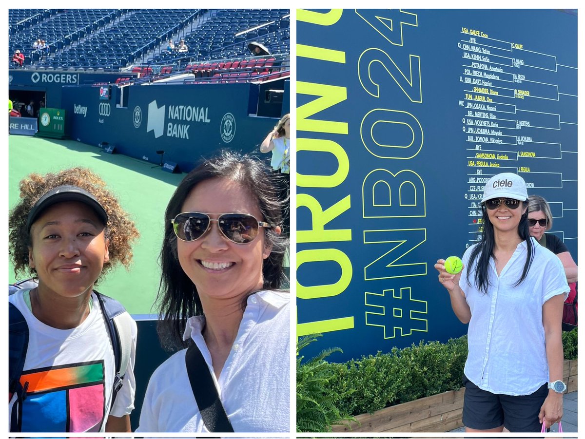 CarminaMurray's tweet photo. A pic with @naomiosaka and catching one of the tennis balls she signed after winning her match today. Great day at @NBOtoronto ! I ❤️ #tennis https://t.co/mXkZjA2NBo