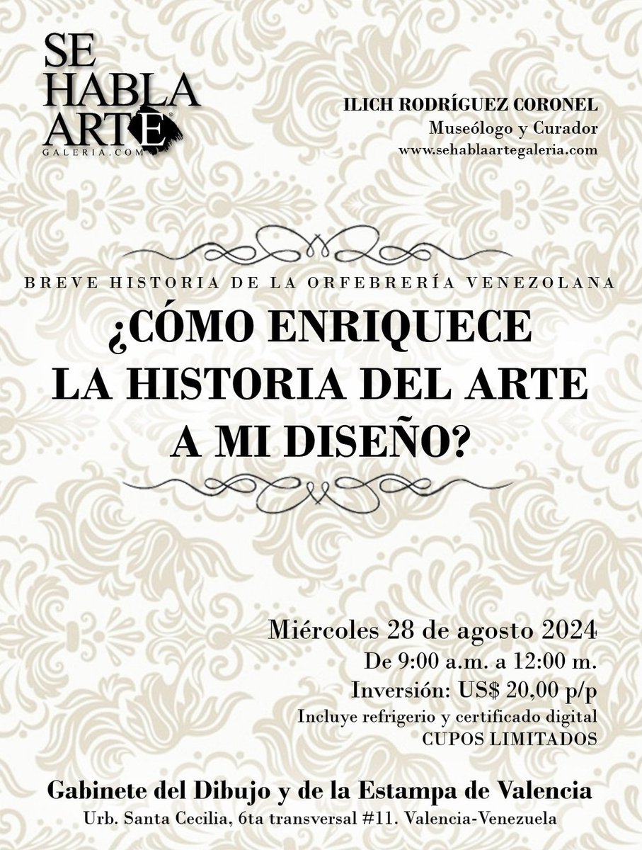 ¡Tenemos un nuevo encuentro: ¿Cómo enriquece la historia del arte a mi diseño? guiado por el museólogo y curador <a href="/ilichrc/">Ilich Rodríguez Coronel</a>! En este primer encuentro de recorrido por el arte, nos enfocaremos en la historia de la orfebrería venezolana.