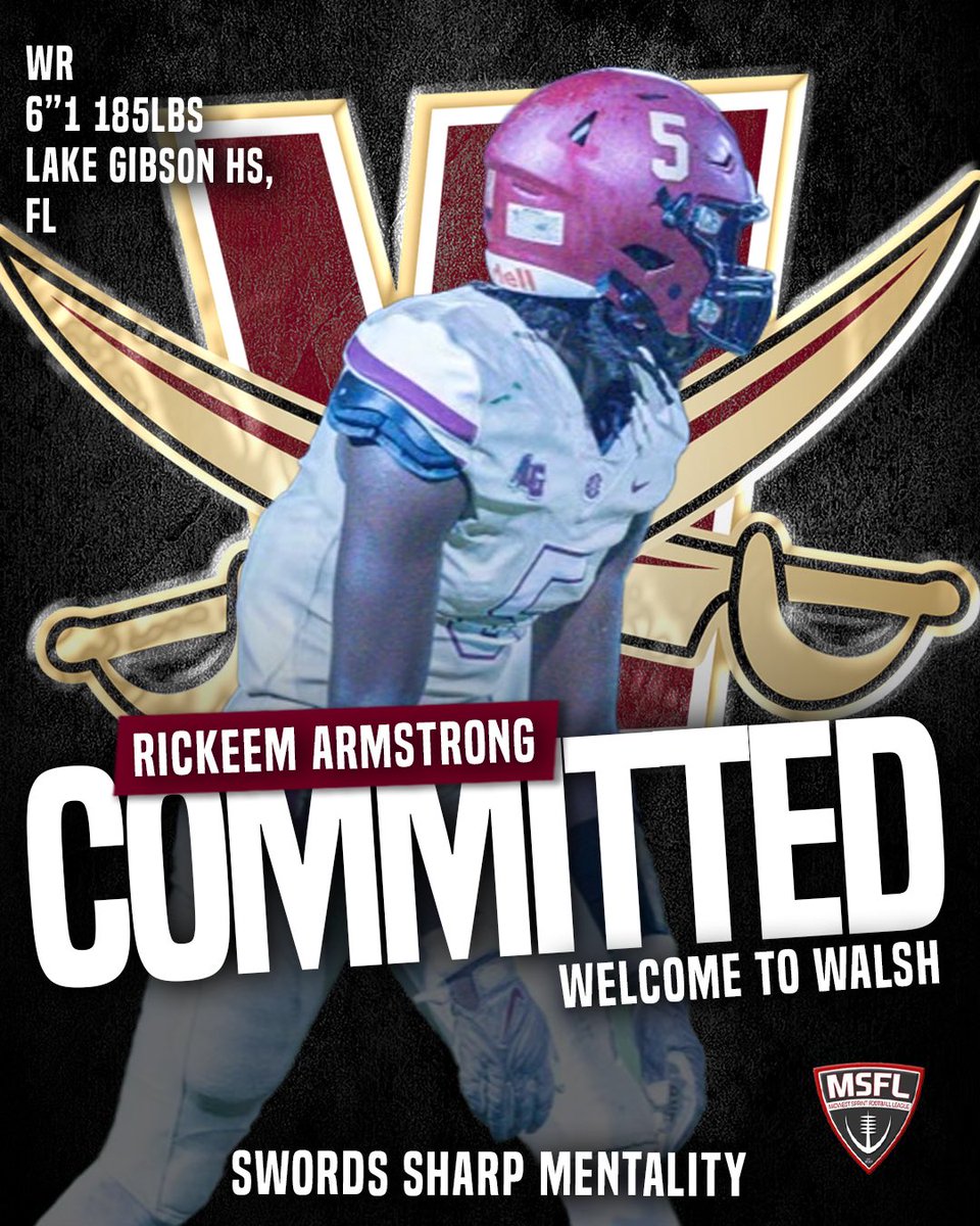 Walsh Sprint Football (@walshsprintfb) on Twitter photo Welcome to the family!  
#houseofswords⚔️ 
#Swordsharpmentality⚔️
<a href="/Rickeem4/">Rickeem Armstrong</a> Welcome to the family!  
#houseofswords⚔️ 
#Swordsharpmentality⚔️
<a href="/Rickeem4/">Rickeem Armstrong</a>