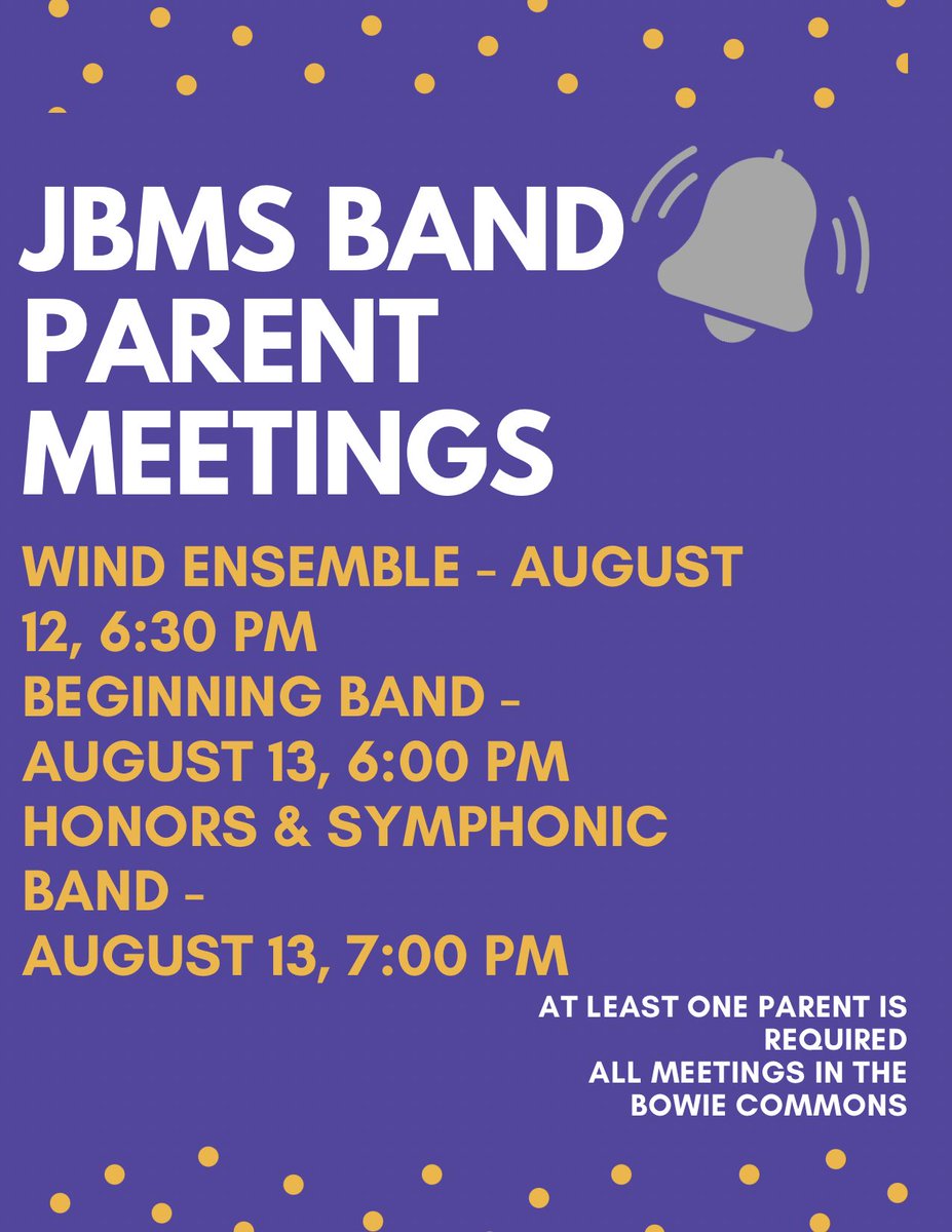 Save the dates for Band parent meetings next week! We can’t wait to welcome our Bears tomorrow! 🐻🎶