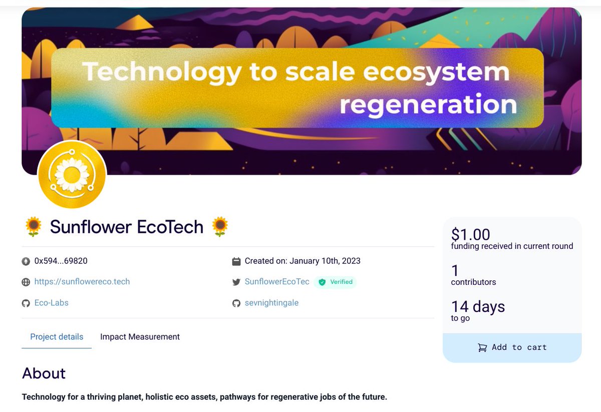 The 🌻 has taken root in quadratic lands, care to give it some 💚 to help it grow?

Translation: Our Grant page is live for <a href="/gitcoin/">Gitcoin</a> / <a href="/climate_program/">Climate Coordination Network</a> #GG21, would you like to support us?

DONATE HERE --> explorer.gitcoin.co/?utm_source=gr…