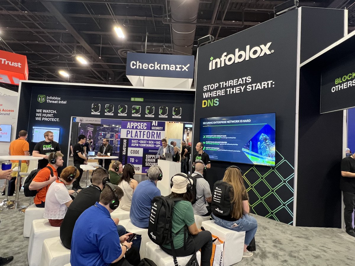 Infoblox's tweet photo. Day one at #BHUSA and we're just getting started. Visit us at booth #2540 and nerd out with us. 🐍

#Infoblox #InfobloxThreatIntel #InfobloxEcosystem #BlackHatUSA #VigorishViper 
BlackHat https://t.co/Oa8xXcmKcZ