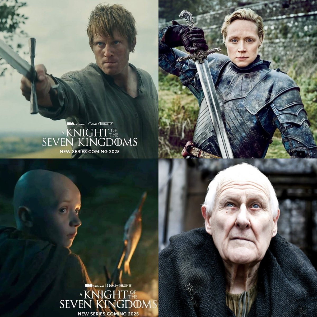 KingTargaryenn's tweet photo. Por si no lo sabíais, Ser Duncan el alto es antepasado de Brienne de Tarth y el pequeño Egg es el hermano de Aemon, el maestre de la guardia de la noche. 

Me encanta la conexión que hay entre ‘El Caballero de los Siete Reinos’ y ‘Game of Thrones’. Ya espero con ansias el 2025. https://t.co/EtvTxoptQq