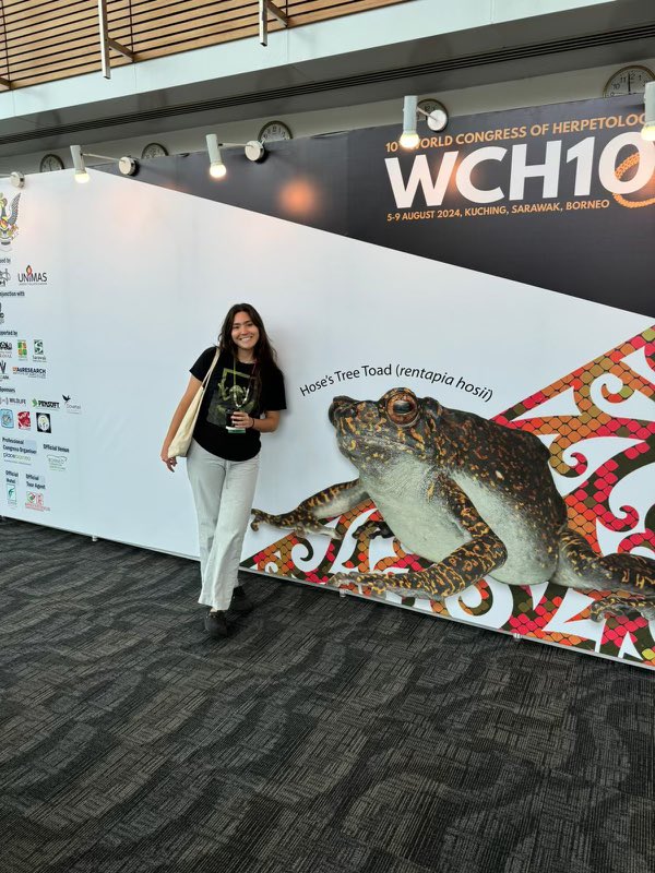 texcroc's tweet photo. PhD candidate Mar @anuradelmar represents the #RDZLab &amp; @txst at World Congress of Herpetology in Borneo thanks to #GARD! Great job presenting your #NSF funded research on amphibian-chytrid in the canopy to the global community. We're all super proud of you! 🐸🌳🧬🍄‍🟫#WCH10 https://t.co/QVC9xcHQFH
