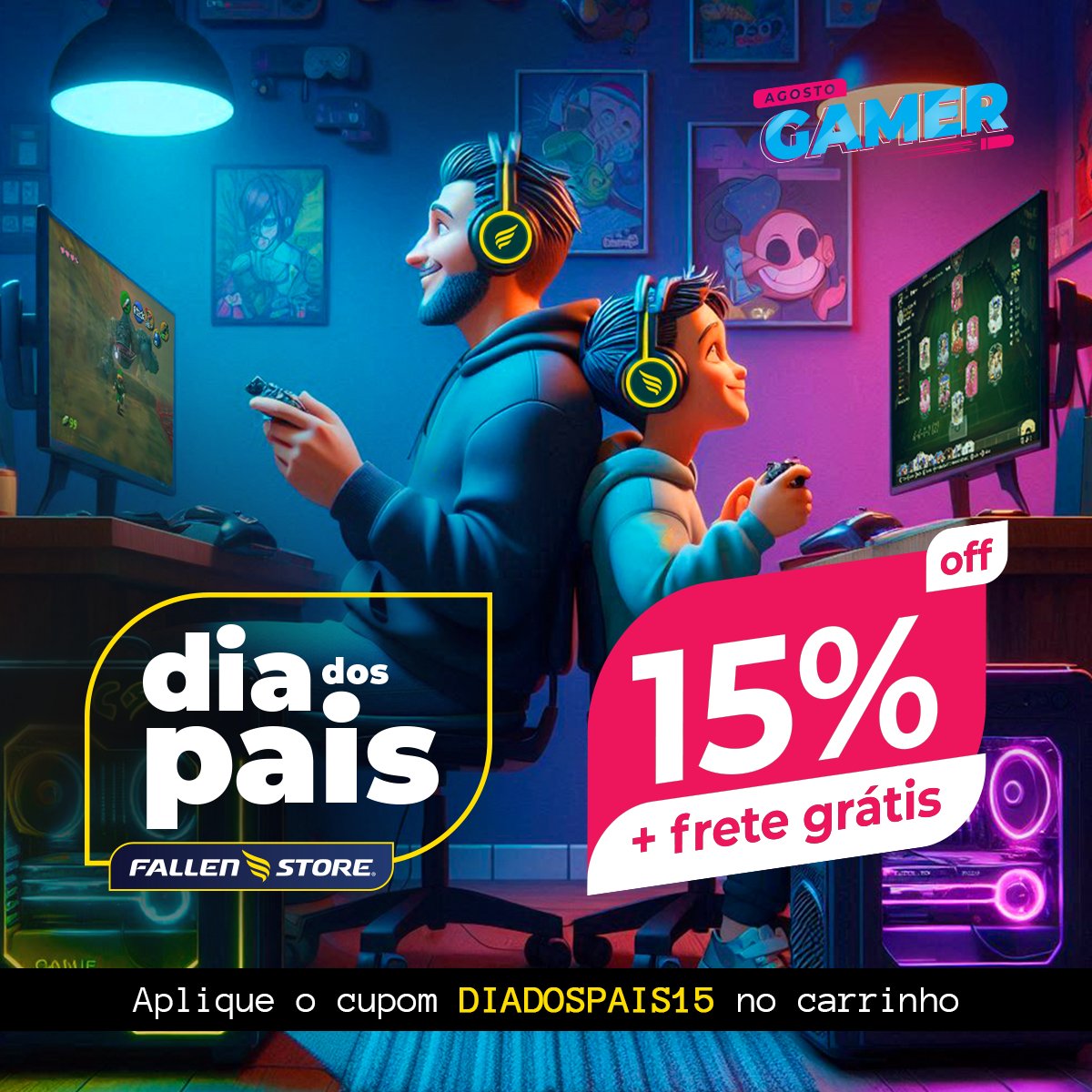 fallenstore's tweet photo. 🔥 Agosto Gamer na Fallen Store! 🎮✨
🛒 Semana do #DiaDosPais: 15% OFF no site inteiro + FRETE GRÁTIS! 📦
Renove o setup do seu pai gamer agora! 👇
https://t.co/lrKN9SxX1p
#Promoção #AgostoGamer #FallenStore #NósVivemosOJogo #DiadosPais #Fallen #IEM https://t.co/cLEWRdYVPb